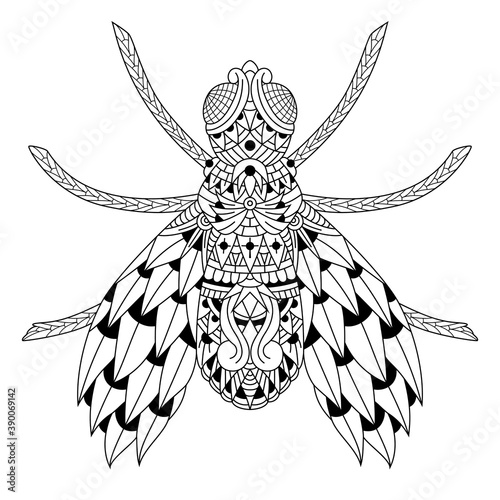Hand drawn of flies in zentangle style
