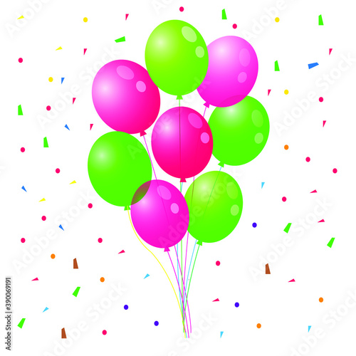 Colorful Pink Green Balloon Illustration Vector.