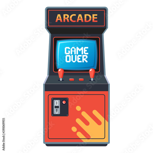 arcade machine on a white background. game from 80s. flat vector illustration