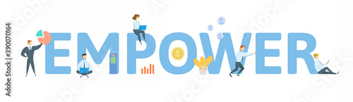 Empower. Concept with keyword, people and icons. Flat vector illustration. Isolated on white background.