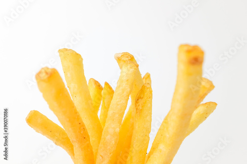 Potato sticks on white background