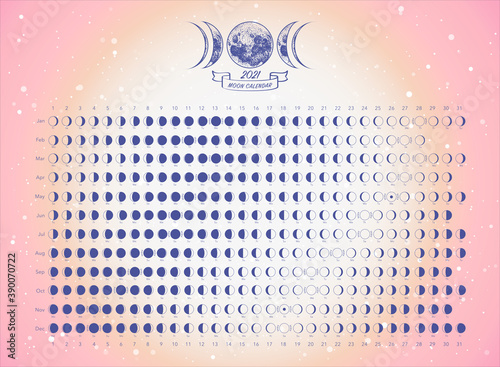 2021 moon phases calendar white astronomy vector chart