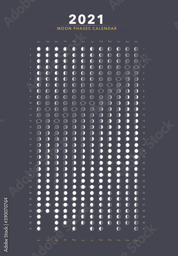 2021 moon phases calendar white astronomy vector chart