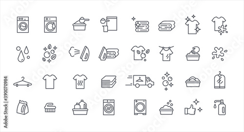 Laundry service thin vector set, housework outline template