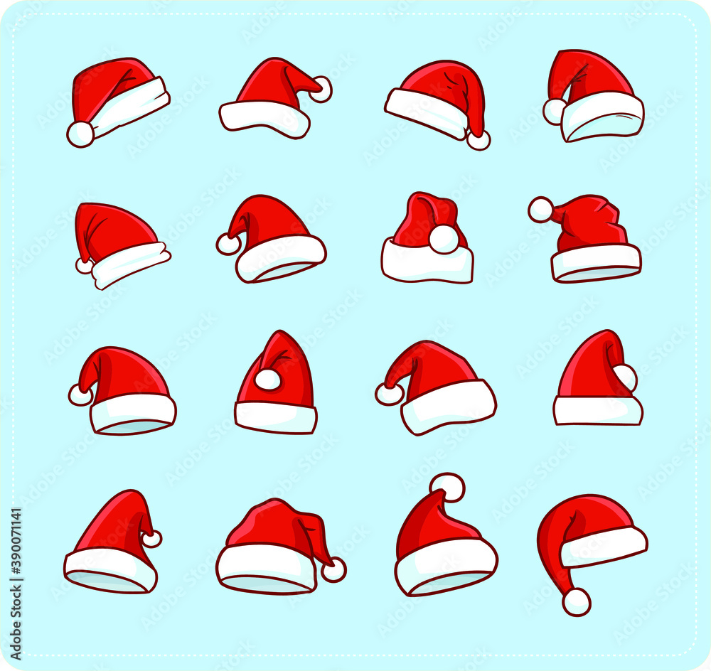 Funny christmas hat set in cartoon style Funny christmas hat set in cartoon style
