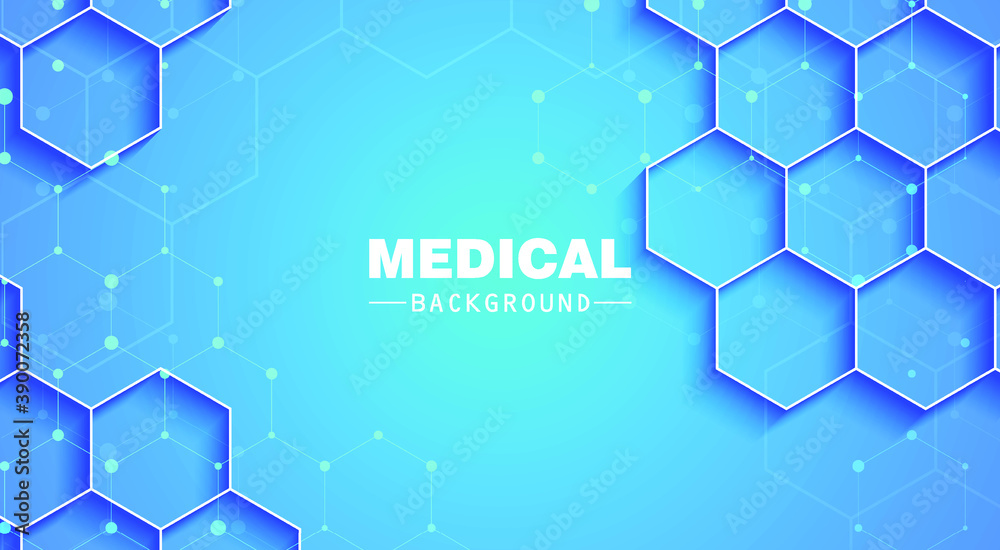 Blue medical background with hexagonal shape design