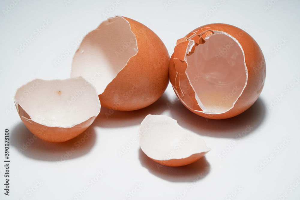 Broken egg on top against white background Broken egg on top against white background