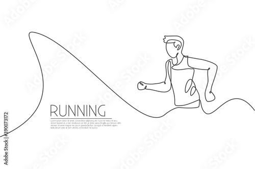 One single line drawing of young energetic man runner run relax graphic vector illustration. Individual sports, training concept. Modern continuous line draw design for running competition banner