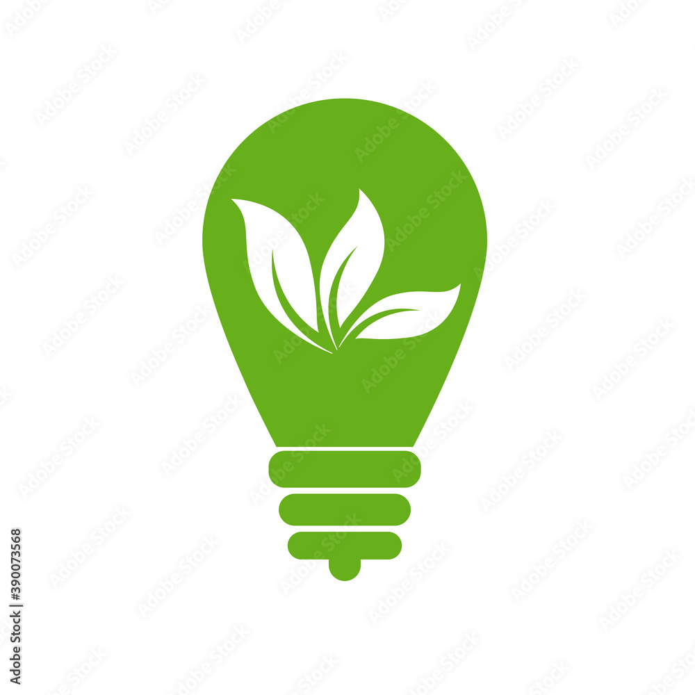 Green Bulb with leaf inside on white background. Green Bulb with leaf inside on white background.
