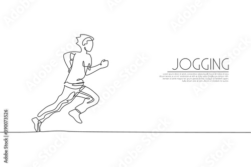 Single continuous line drawing of young agile man runner jogging run relax. Individual sport with competition concept. Trendy one line draw design vector illustration for running tournament promotion