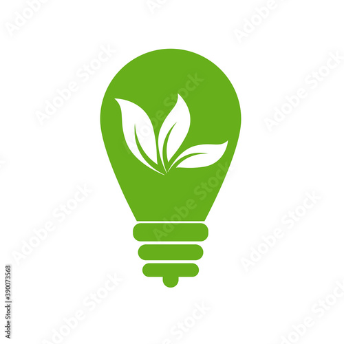 Green Bulb with leaf inside on white background.