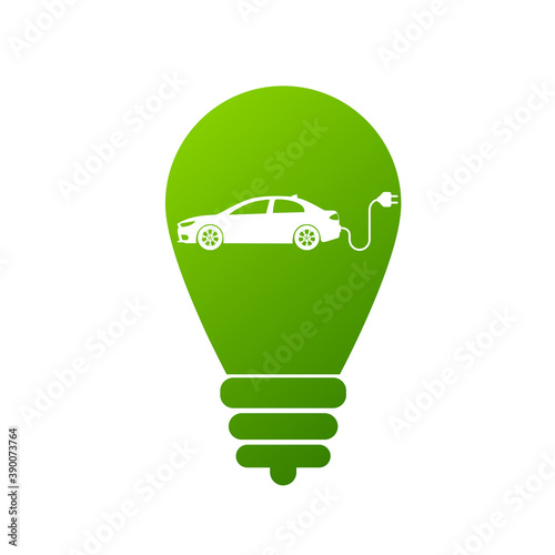 Green Bulb with leaf inside on white background.
