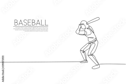 Single continuous line drawing young agile woman baseball player practice to hit the ball. Sport exercise concept. Trendy one line draw design graphic vector illustration for baseball promotion media