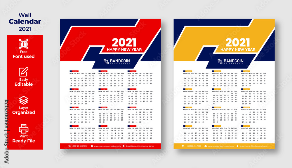 2021 wall calendar template design in editable illustrator vector file ...