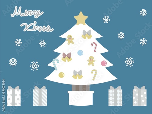 色々なオーナメントの白いクリスマスツリー・主線なし
