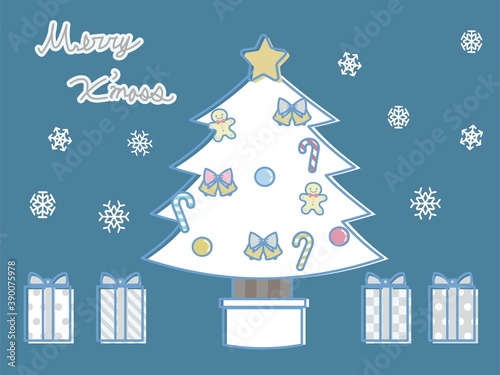色々なオーナメントの白いクリスマスツリー・主線あり