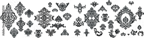 Set of Oriental vector damask patterns for greeting cards and wedding invitations.