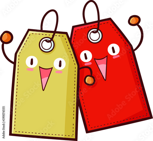 Funny and cute two sales or discount tags character laughing happily