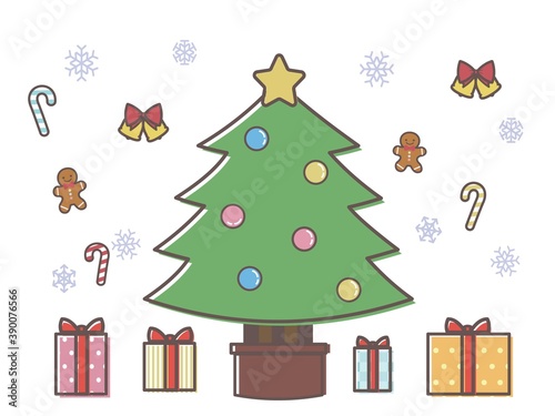 ボールのオーナメントのクリスマスツリー・主線あり