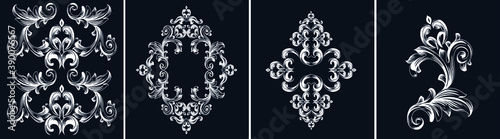 Set of Oriental vector damask patterns for greeting cards and wedding invitations.