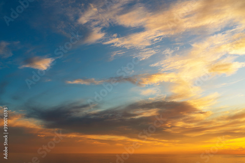 Beautiful sunset sky with clouds, backgrounds. High quality photo.