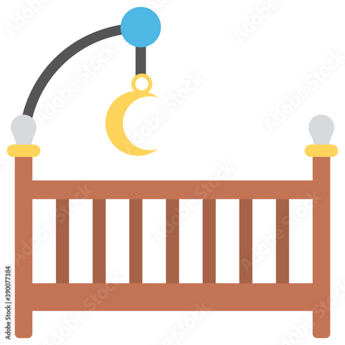 
Baby crib with lullaby moon hanging 

