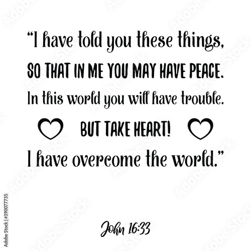  I have told you these things, so that in me you may have peace. In this world you will have trouble. Bible verse quote