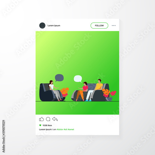 Group therapy and support concept. People meeting together to discuss addiction problem with psychologist. Flat vector illustration for counselling and help topics