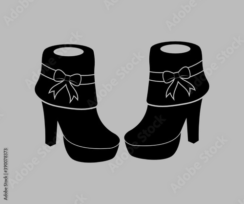 Red And Black Christmas women boots. Illustration, silhouette, Vector, Icon, Symbol, Design.
 photo