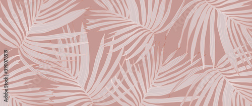 Luxury Gold palm leaves wallpaper. Tropical leaf background design for wall arts, prints,fabric, pattern and cover. vector illustration. © TWINS DESIGN STUDIO