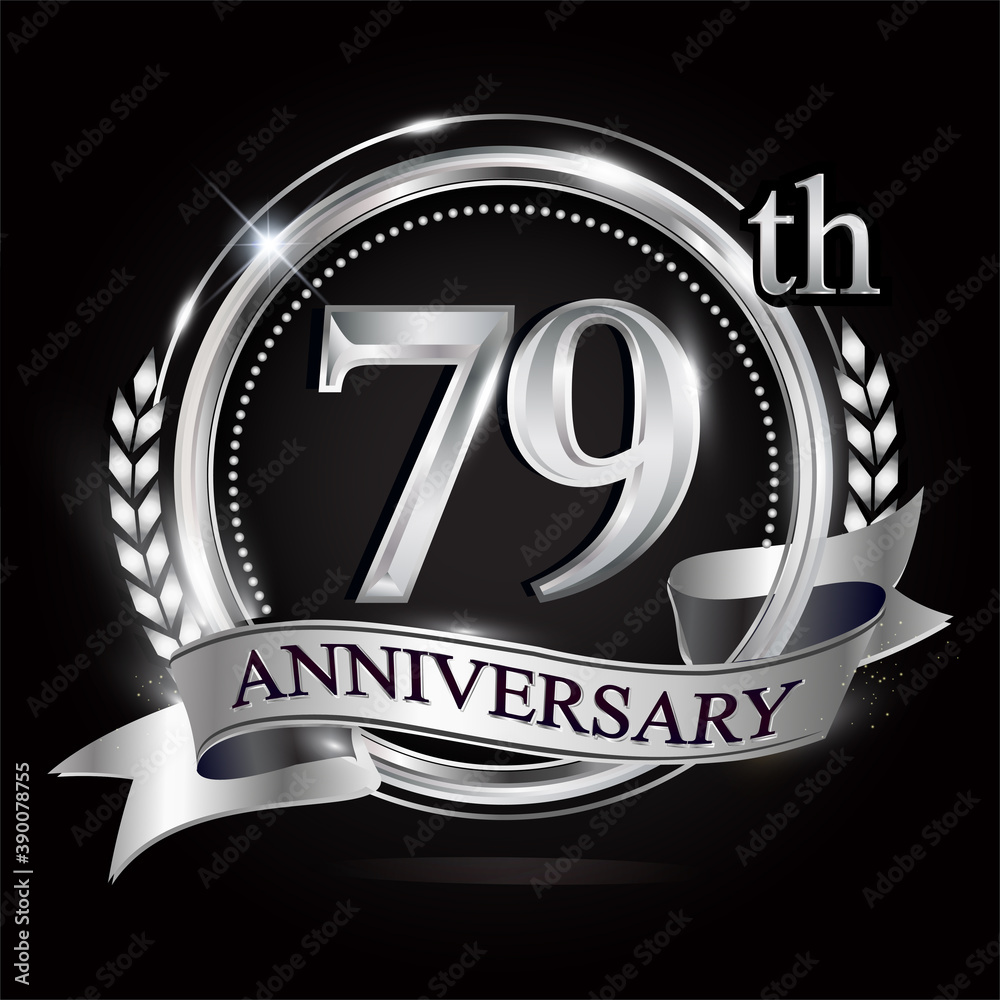 Celebrating 79th anniversary logo, with silver ring and ribbon. Celebrating 79th anniversary logo, with silver ring and ribbon.