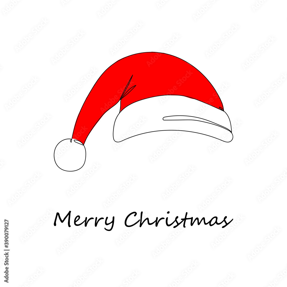 Red Christmas Santa Claus hat - one line drawing. Vector illustration continuous line drawing. Merry Christmas Red Christmas Santa Claus hat - one line drawing. Vector illustration continuous line drawing. Merry Christmas