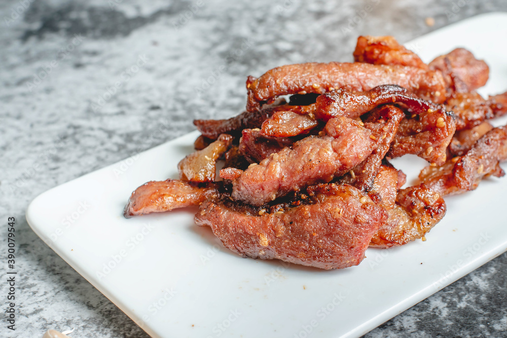 deep fried sun-dried pork (Moo dad deaw), Thai food