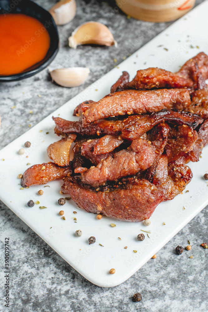 deep fried sun-dried pork (Moo dad deaw), Thai food deep fried sun-dried pork (Moo dad deaw), Thai food