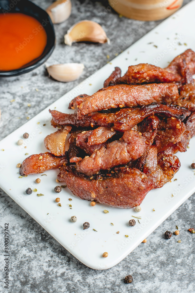 deep fried sun-dried pork (Moo dad deaw), Thai food