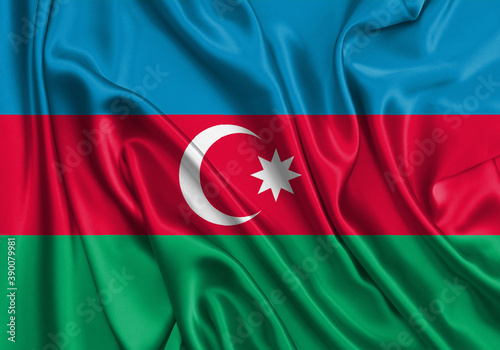 Azerbaijan , national flag on fabric texture. International relationship.