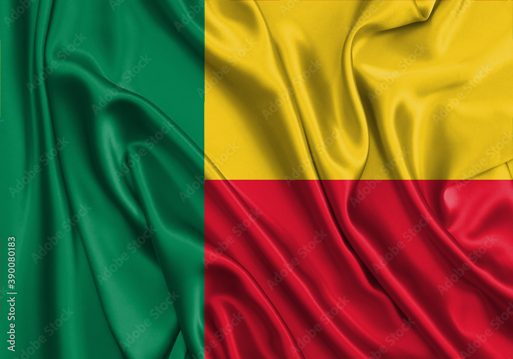 Benin , national flag on fabric texture. International relationship.