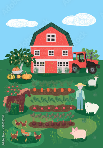 poster with farm elements  vector image of a farm