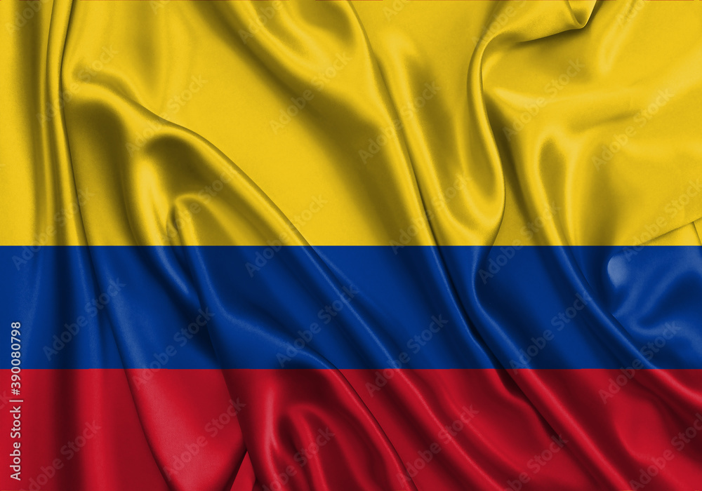 Fototapeta premium Colombia , national flag on fabric texture. International relationship.