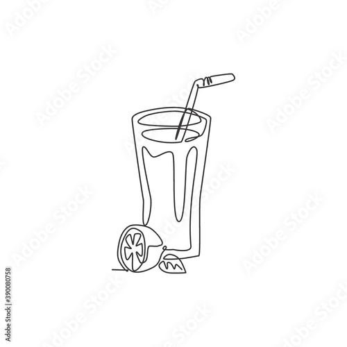 One continuous line drawing of fresh delicious beverage lemonade ice for restaurant menu. Cafe shop drink template art concept. Modern single line draw design graphic vector illustration
