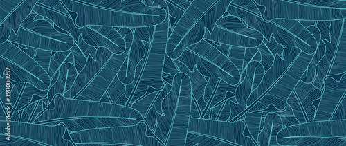 Luxury nature line art ink drawing background vector. Botanical leaves, Canna leaves, banana leaf, and Tropical floral pattern  vector illustration.