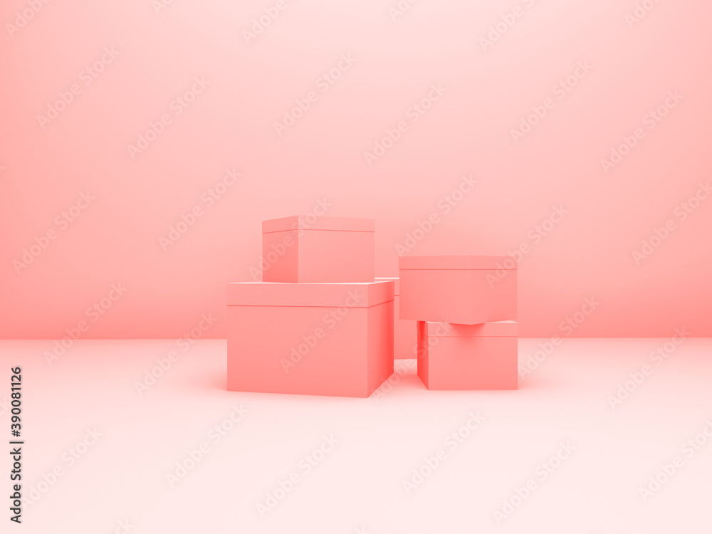 pink coral 3d render geometry product in pink blank room