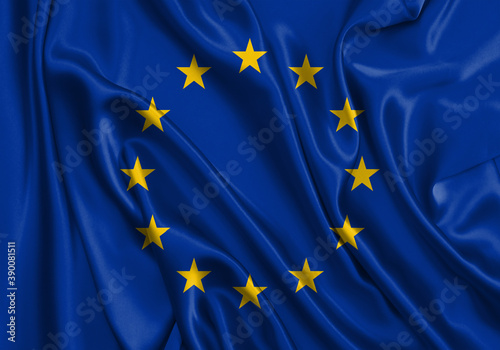 European Union , national flag on fabric texture. International relationship.