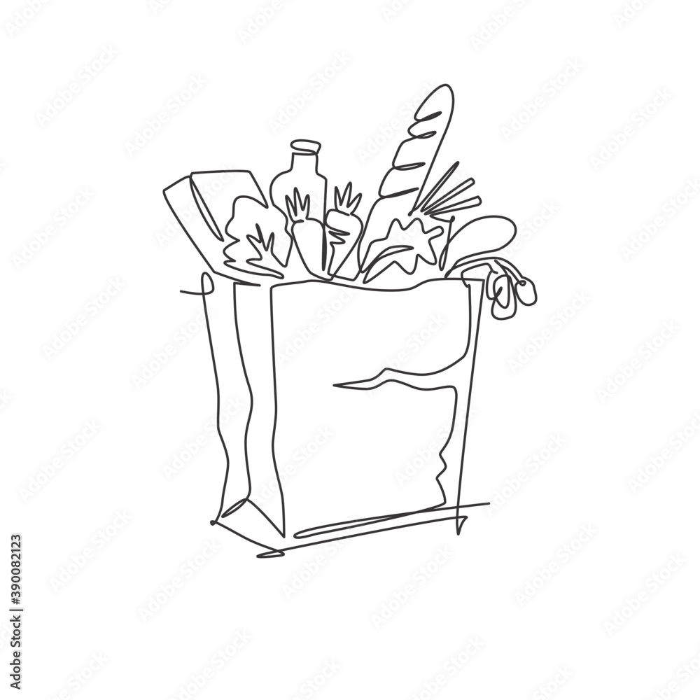One single line drawing fresh paper grocery Vector Image
