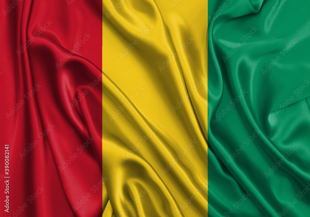 Guinea Bissau , national flag on fabric texture. International relationship.