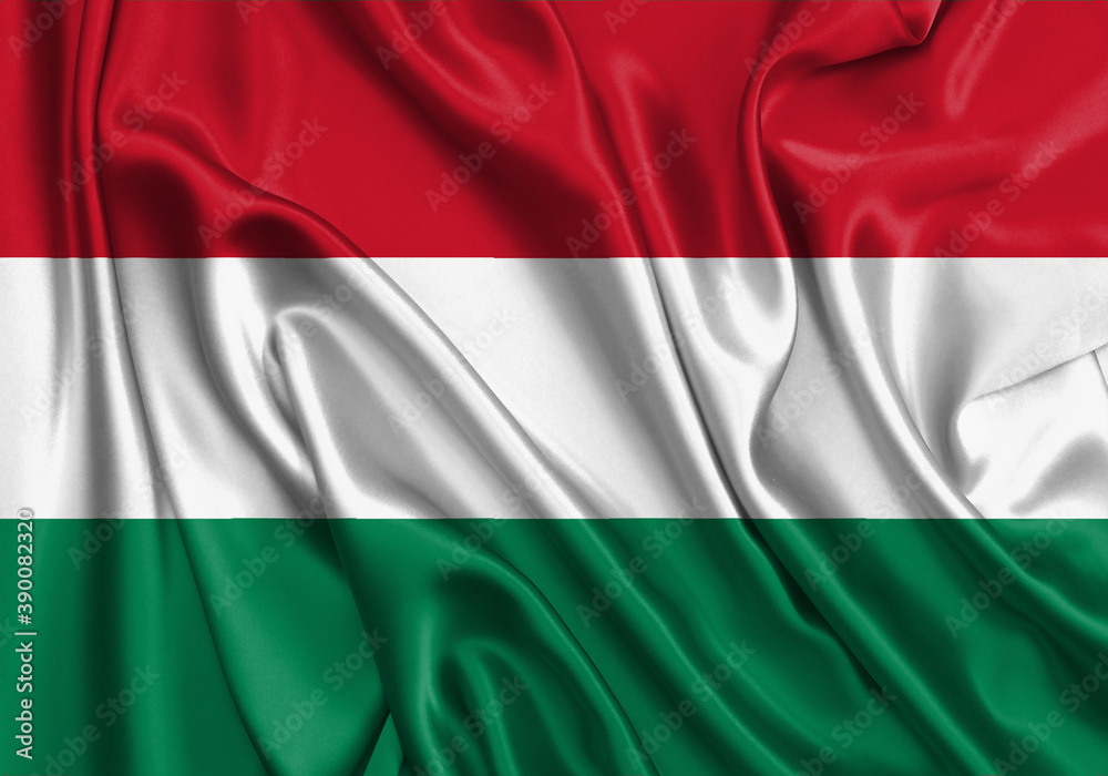 Hungary , national flag on fabric texture. International relationship.