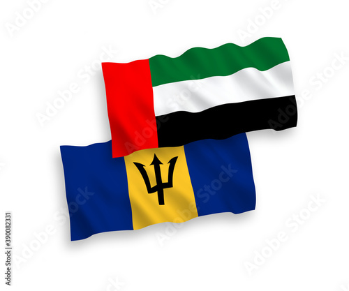 Flags of Barbados and United Arab Emirates on a white background