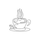 One continuous line drawing of fresh aromatic espresso cup of coffee logo emblem. Beverage coffee shop logotype template concept. Modern single line draw design cafe drink store vector illustration