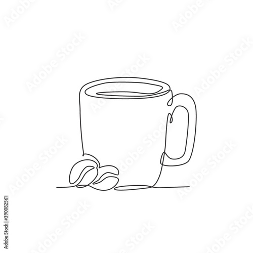 Single continuous line drawing of stylized mug of cappuccino coffee logo label. Emblem coffee shop concept. Modern one line draw design vector illustration for cafe, shop or drink delivery service