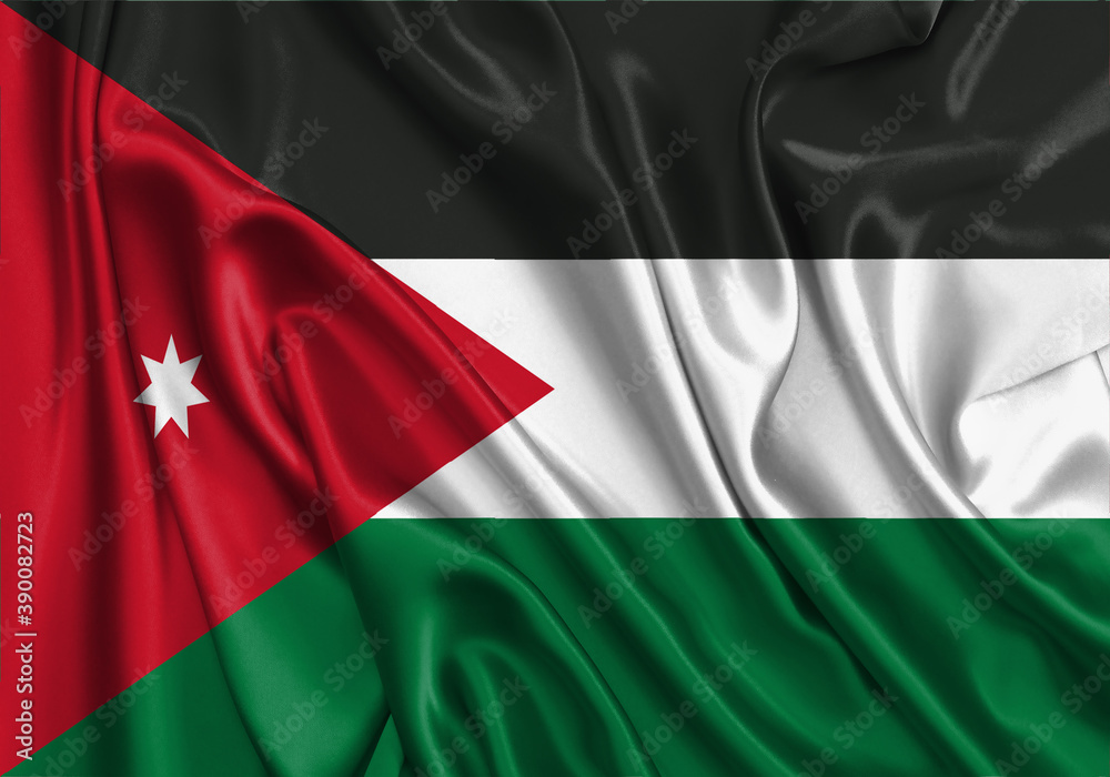 Jordan , national flag on fabric texture. International relationship. Jordan , national flag on fabric texture. International relationship.